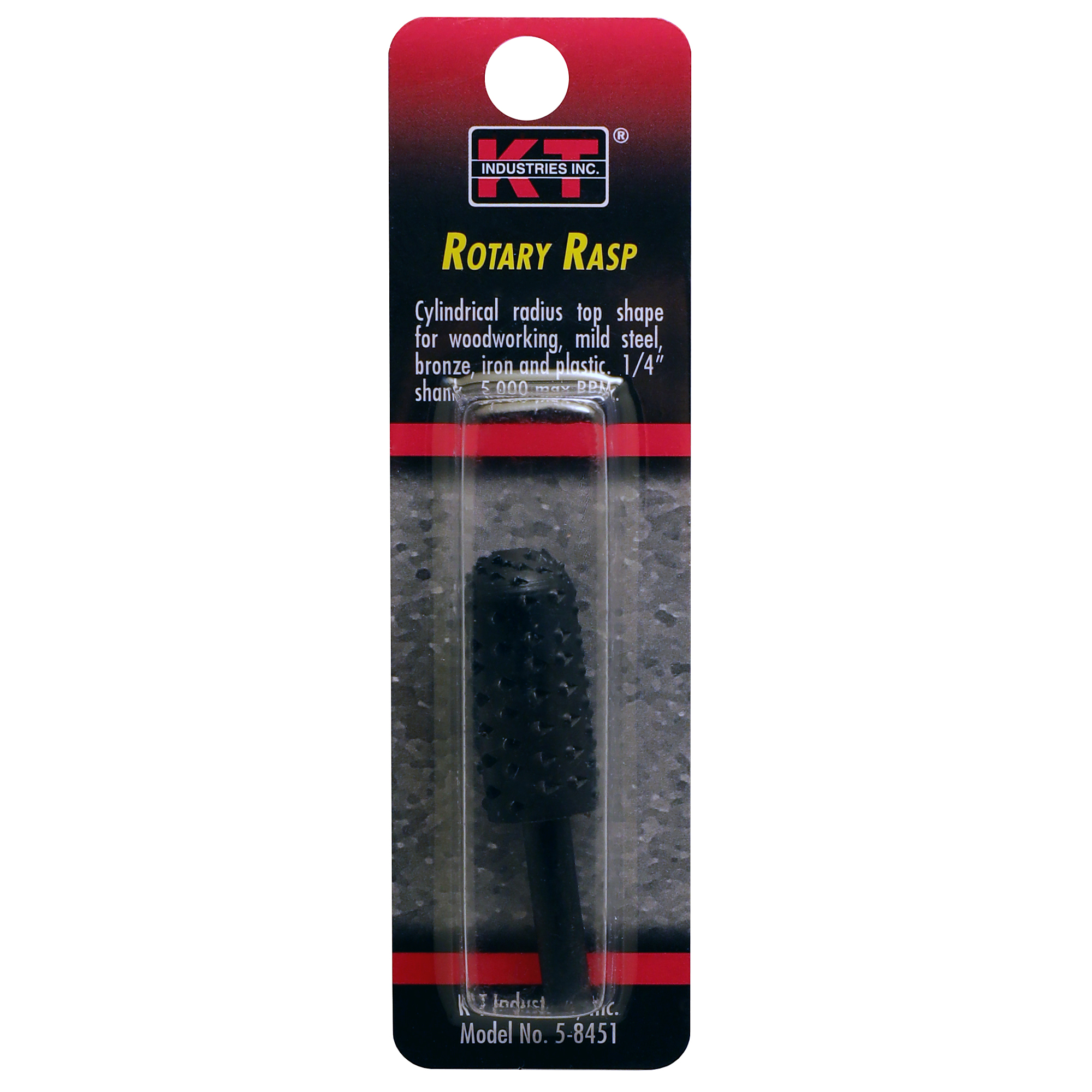 K-T Industries Cylindrical Radius Top Rasp — Special Analysis Steel, Hardened Edges, 1/4in. Shank, Model# 5-8451